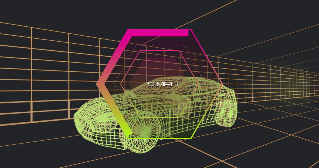 Futuristic Wireframe Sports Car in High-Tech Digital Chamber