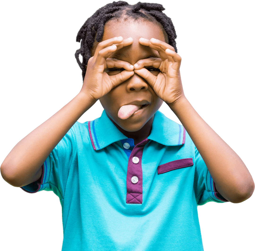 Playful Child Making Faces Expression on Transparent Background