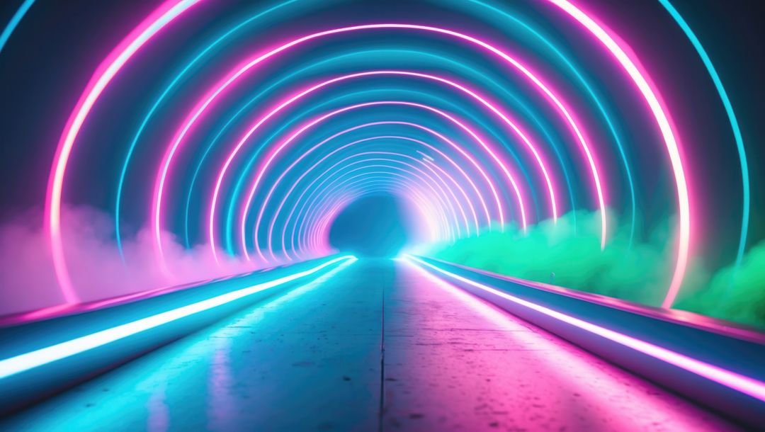 Futuristic Neon Tunnel with Misty Vibrant Atmosphere