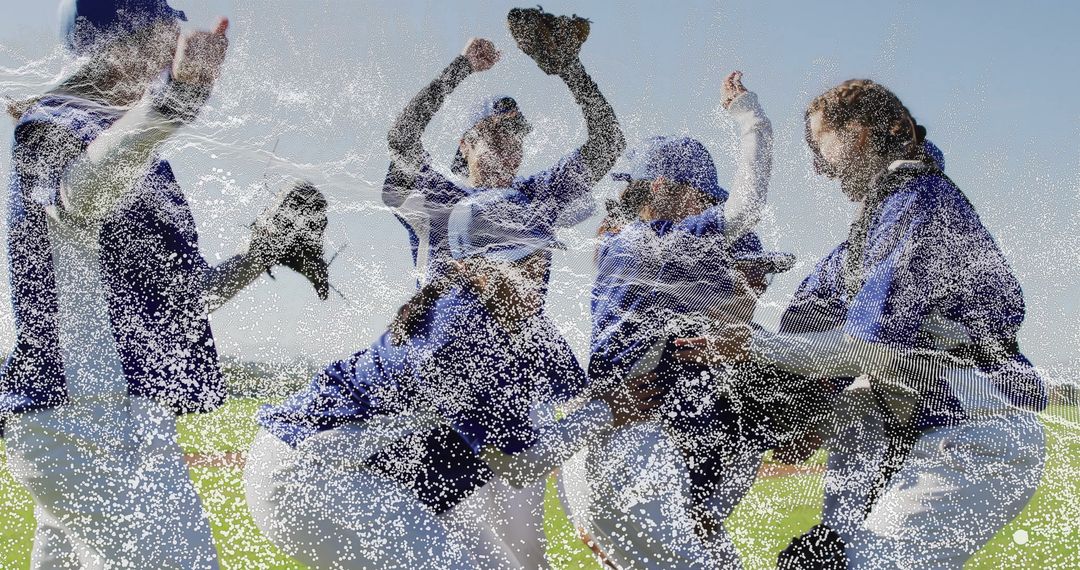 Jubilant softball team celebrating victory on the field