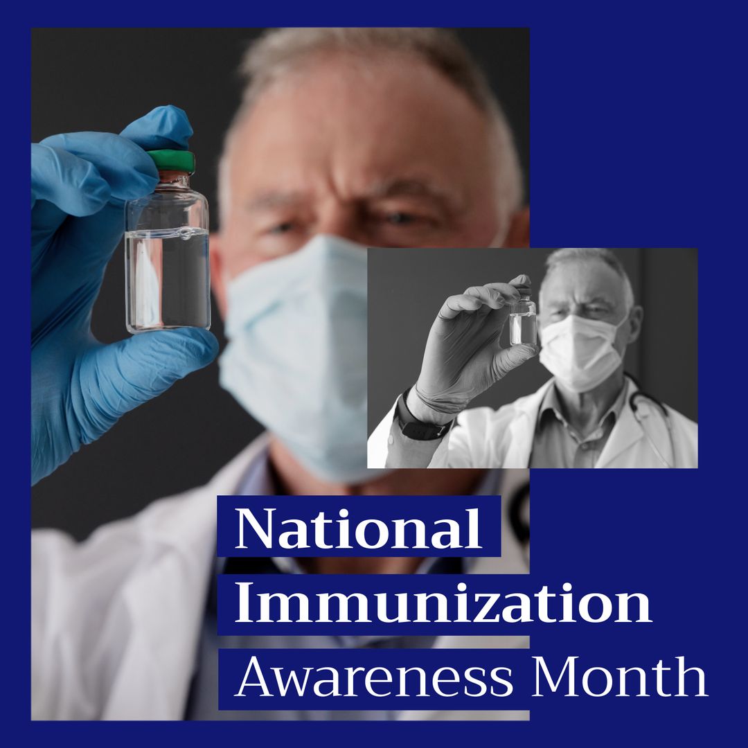 Doctor Holding Vaccine for Immunization Awareness Month Campaign - Download Free Stock Templates Pikwizard.com