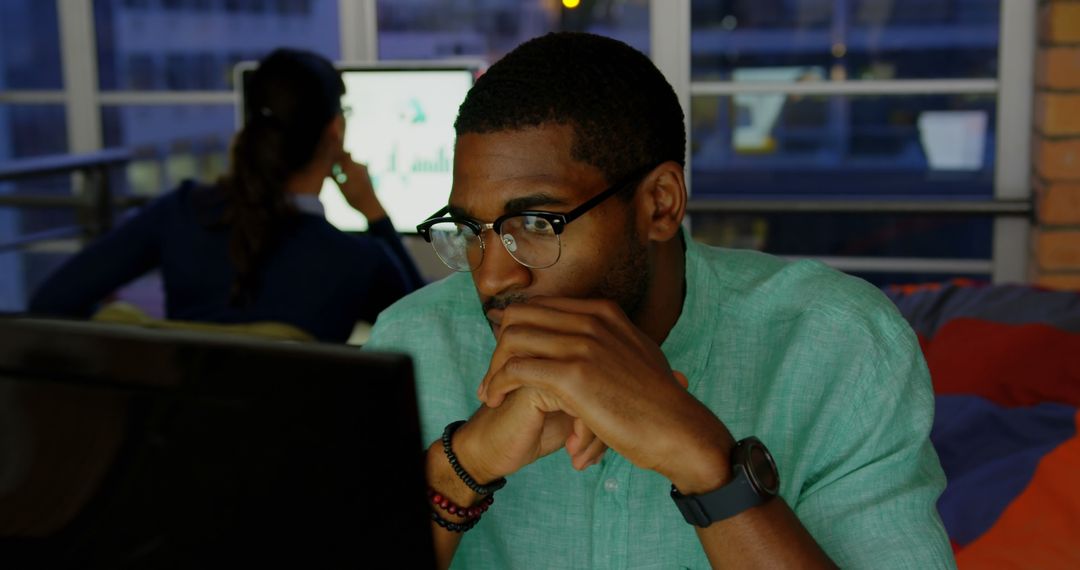 Focused Professional Engaged Video Call Office Setting