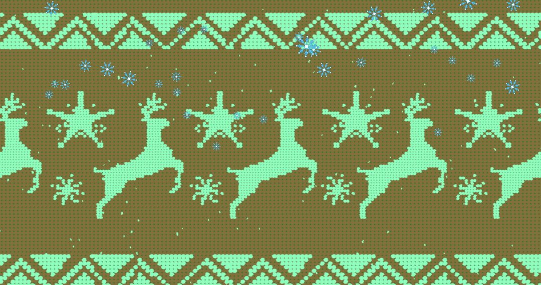 Mint Green Reindeer and Snowflakes Geometric Pixel Art Pattern