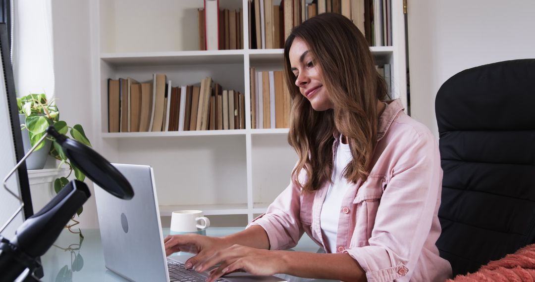 Confident Woman Creating Digital Content in Home Office Space