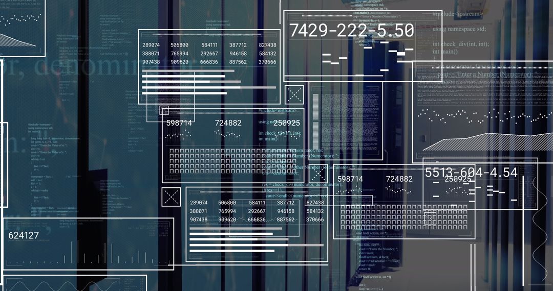 Digital Analytics Interface Overlaying Server Room