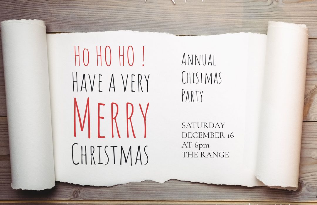 Festive Christmas Party Invitation with Rolled Parchment Design