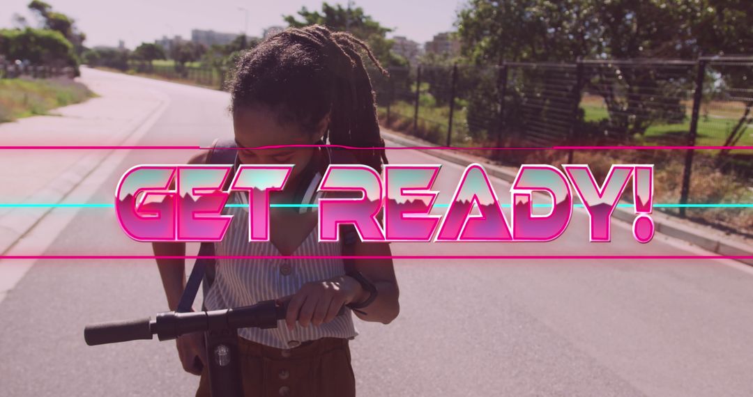 Woman with Dreadlocks on Electric Scooter Using Smartphone