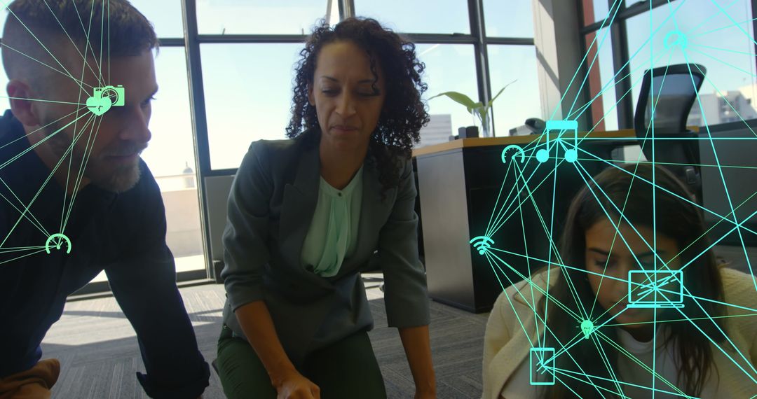 Diverse Businesspeople Engaging in Global Network Connections in Modern Office