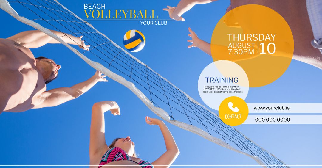 Beach Volleyball Event Poster with Dynamic Action and Contact Information - Download Free Stock Templates Pikwizard.com