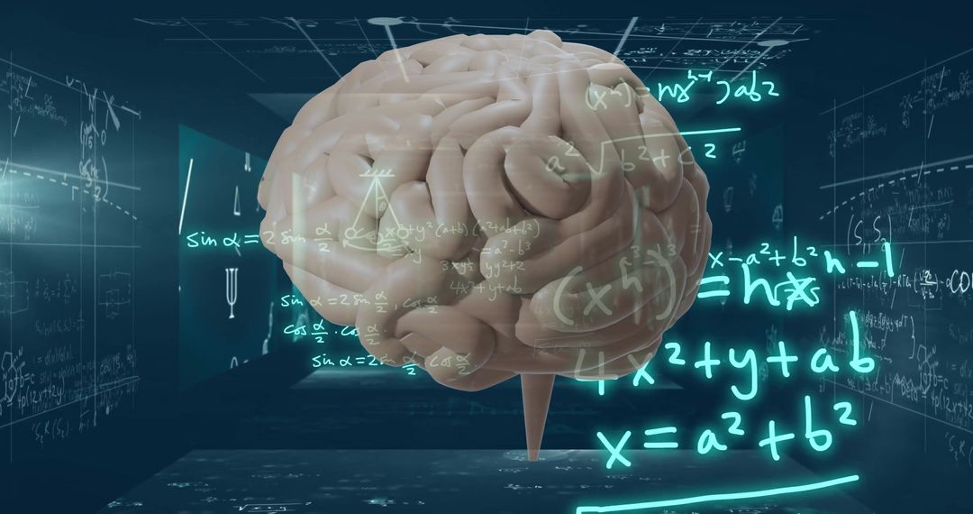 AI and Data Processing with Human Brain 3D Illustration