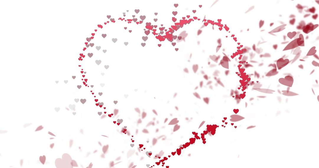 Heart Shape Formed by Floating Red and Pink Hearts on White Background