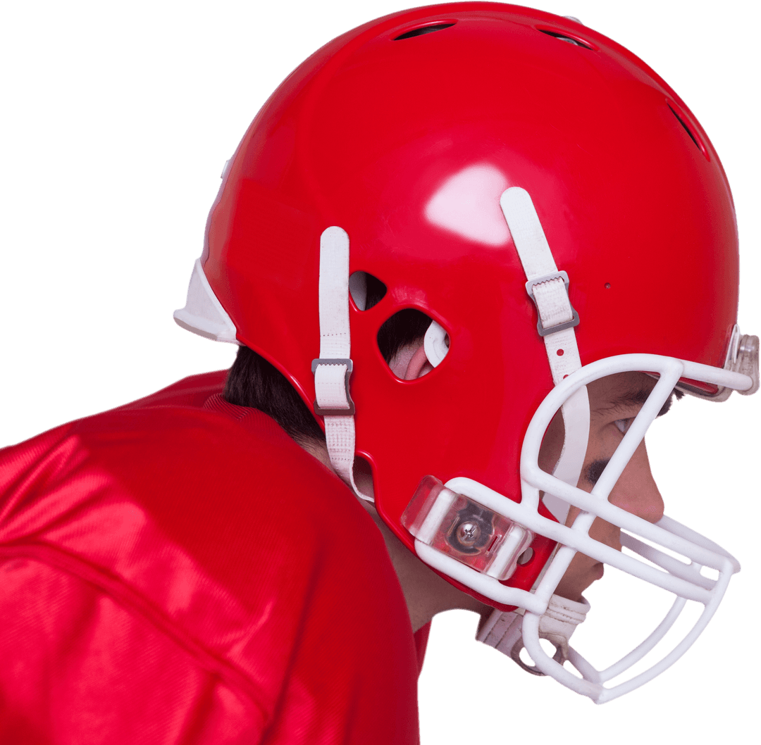 Profile View American Football Player Wearing Red Helmet Transparent