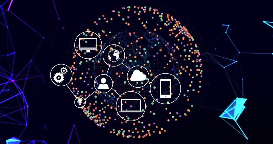Digital Connections Between Devices and Cloud Over Spinning Globe