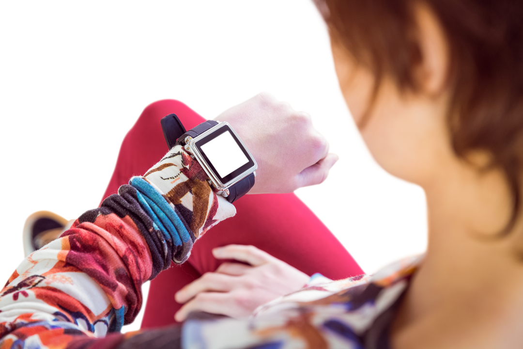 Transparent Smartwatch Woman Checking Time Outdoors - Download Free Stock Images Pikwizard.com