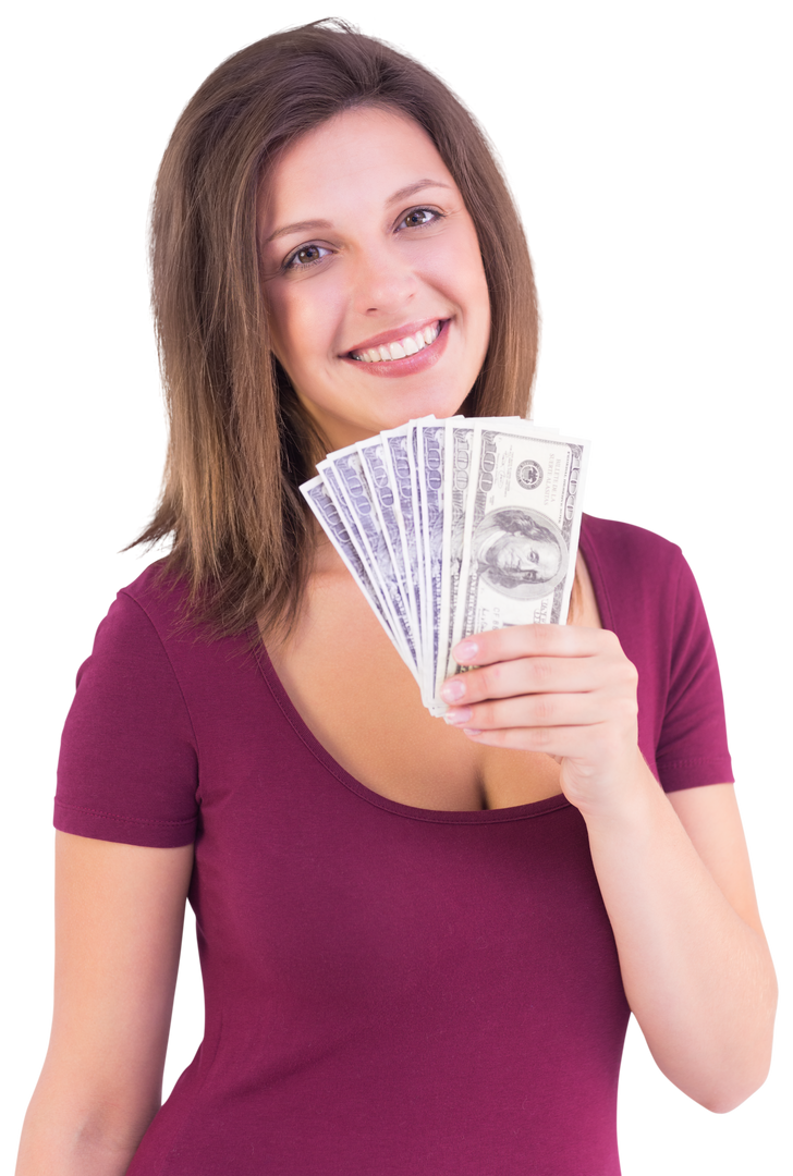 Caucasian Woman Holding Money Smiling on Transparent Background - Download Free Stock Images Pikwizard.com