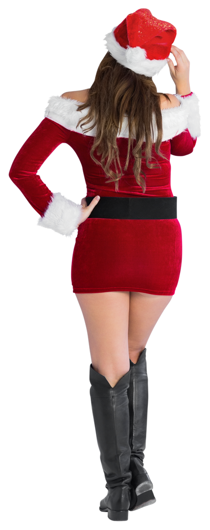 Rear view of woman in sexy santa outfit and thigh-high boots - Download Free Stock Images Pikwizard.com