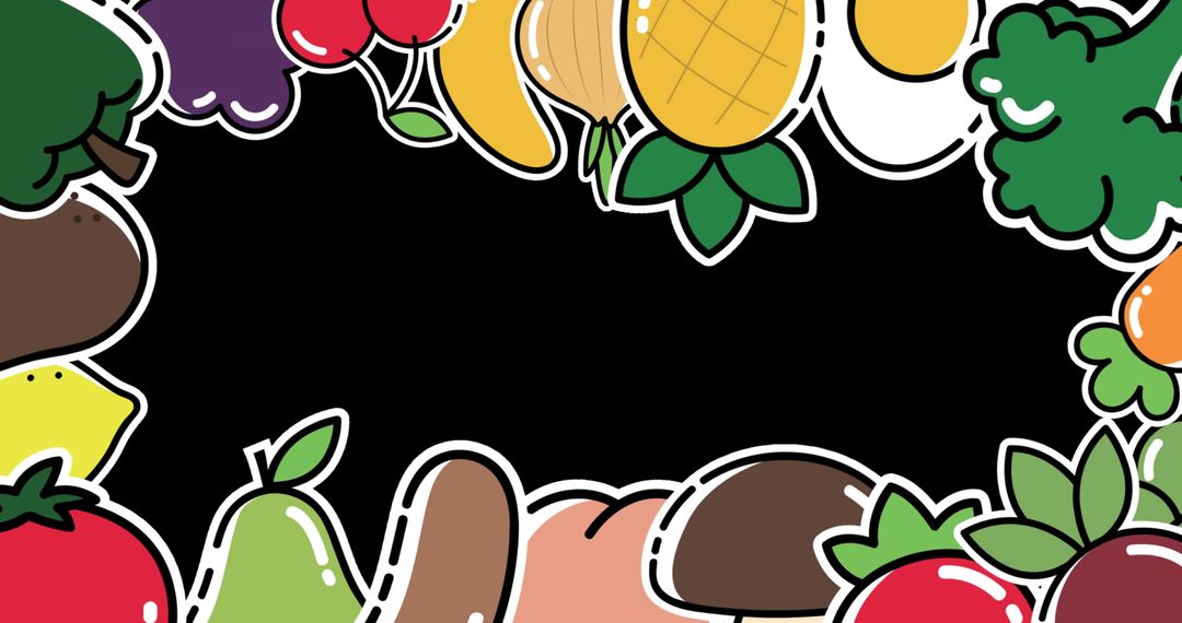 Colorful Fruits and Vegetables Frame with Black Space
