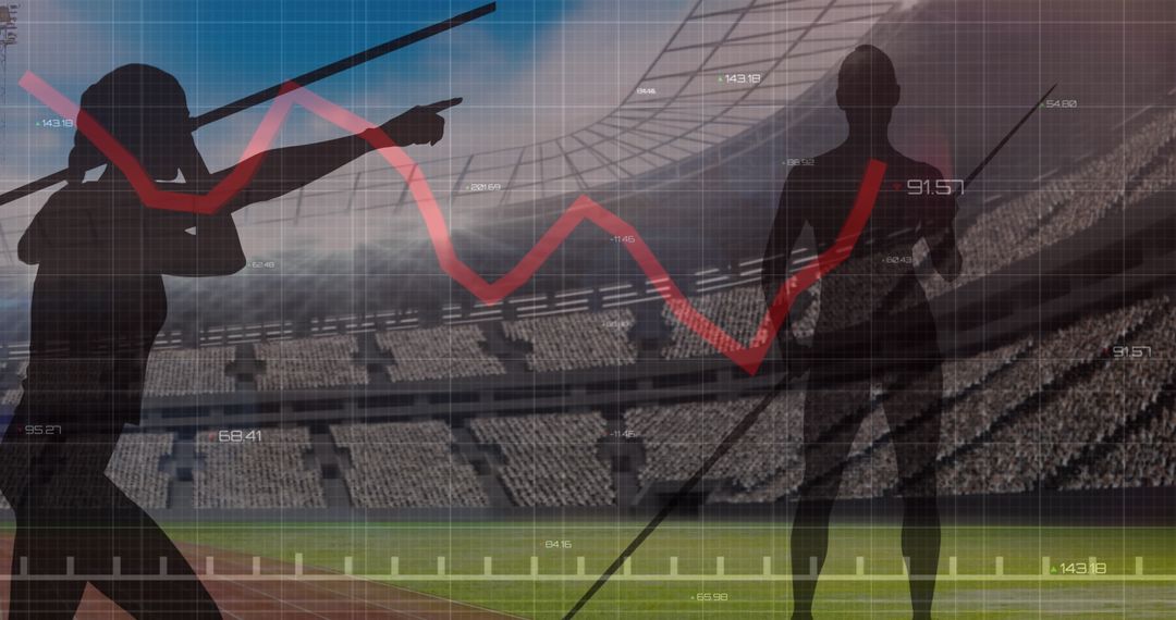 Digital Health Analytics Over Javelin Throwing Athlete in Stadium