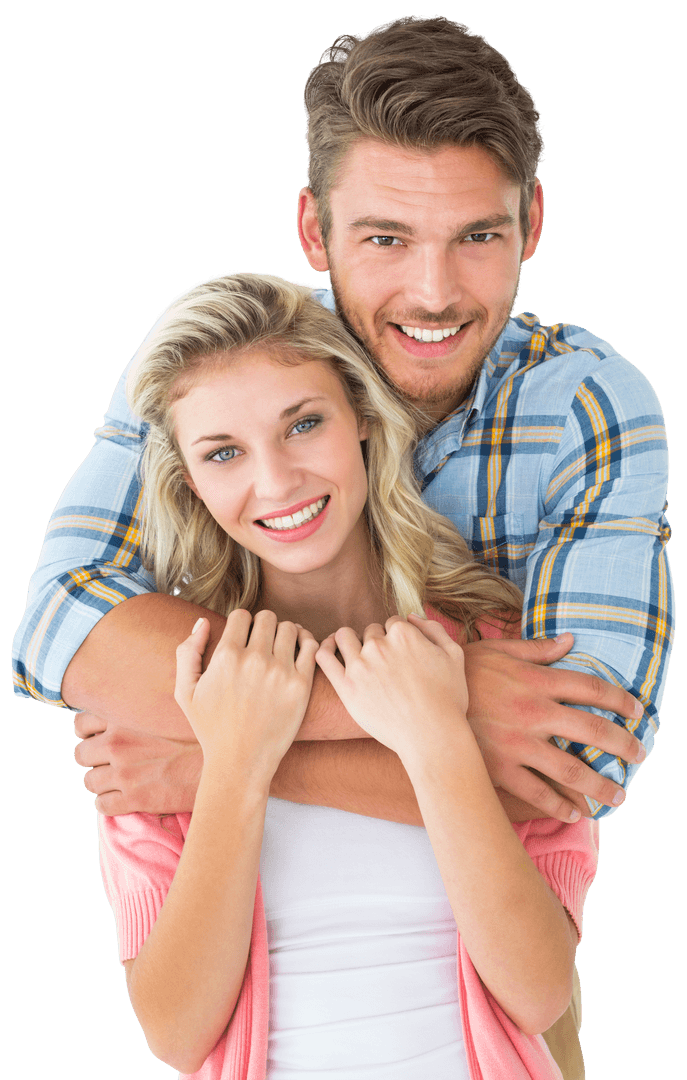 Young Attractive Couple Embracing and Smiling with Transparent Background