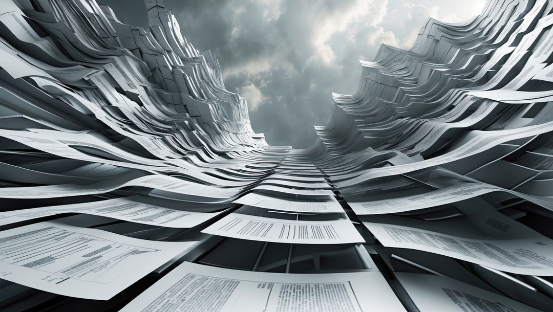 Towering Waves of Paper Against Overcast Sky