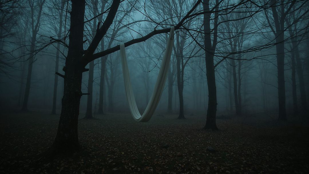 Misty Forest Hammock in Foggy Woodland Tranquility