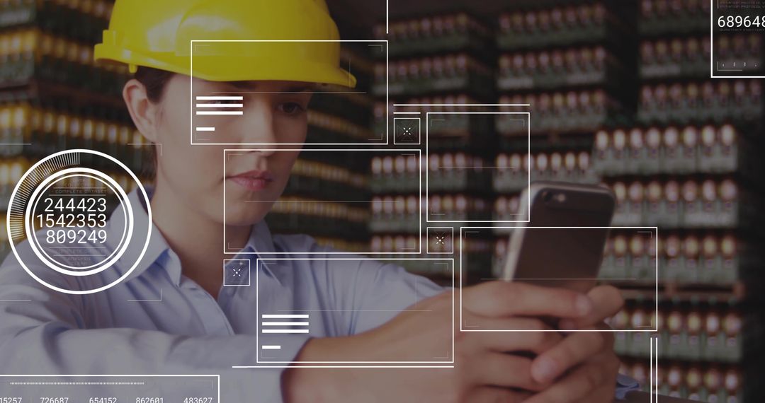 Industrial Worker Analyzing Inventory Data on Smartphone