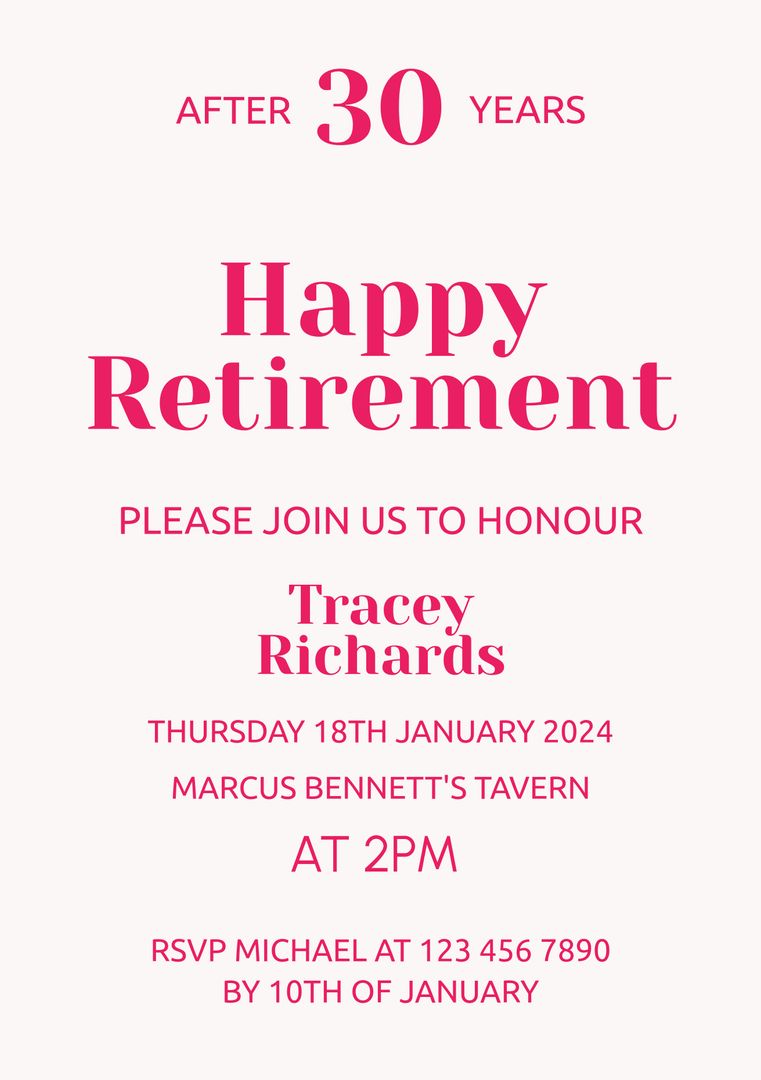 Bold Pink Retirement Invitation Template for Celebrating With Elegance - Download Free Stock Templates Pikwizard.com