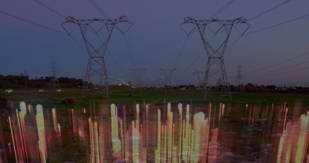 Innovative Energy Future Across Power Lines at Twilight