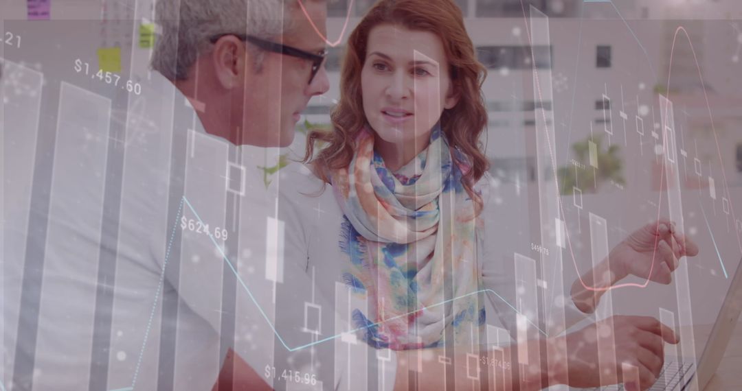 Business Professionals Analyzing Data with Digital Analytics Overlay