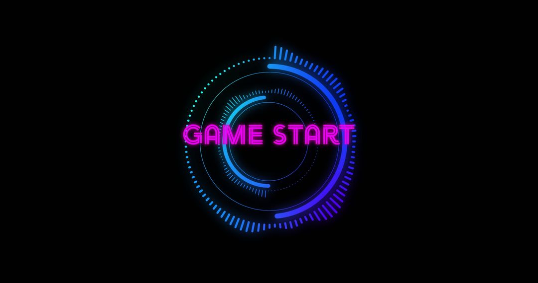 Futuristic Game Start Interface with Neon HUD Elements