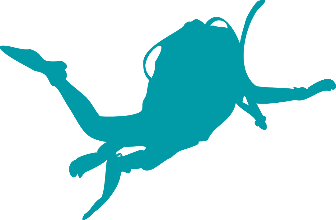 Teal Silhouette Dolphin Scuba Diver on Transparent Background
