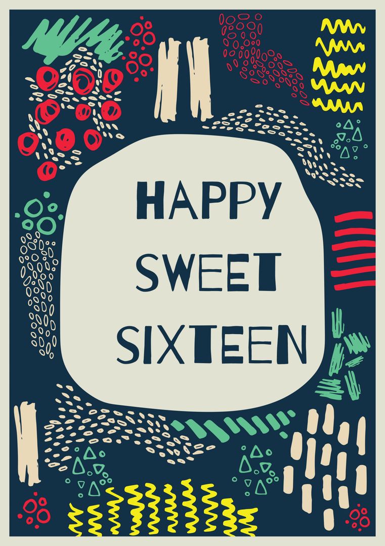 Colorful Sweet Sixteen Birthday Celebration Card Template - Download Free Stock Templates Pikwizard.com