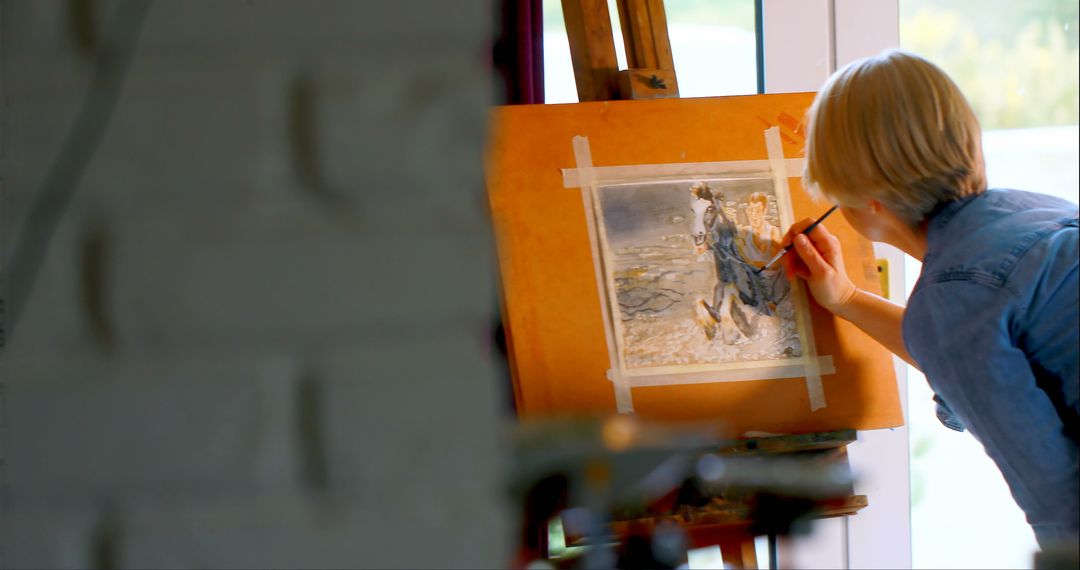 Female Artist Creating Painting at Home