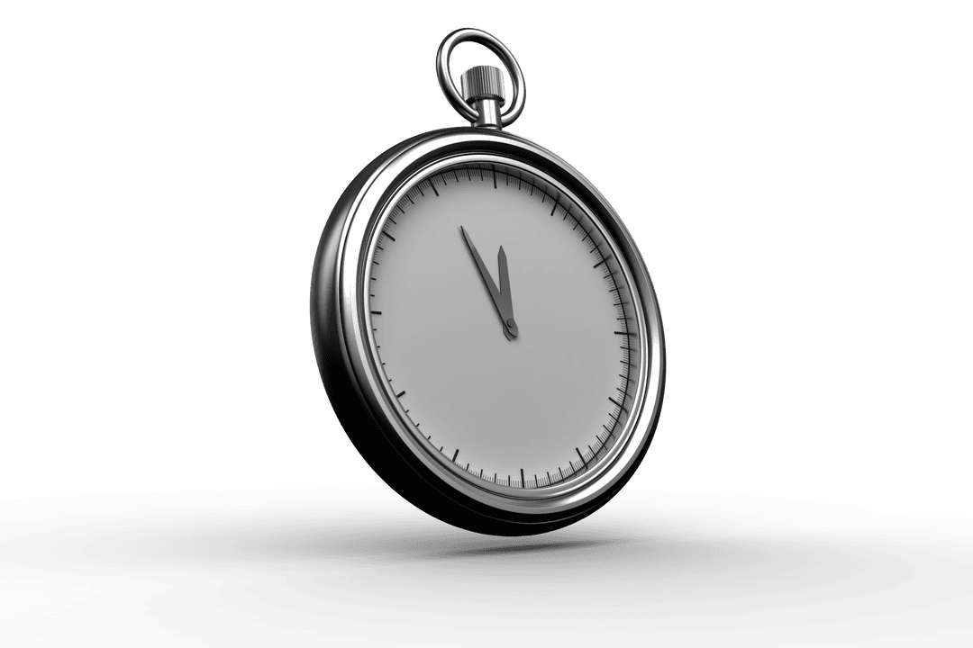 Transparent Pocket Watch with Monochrome Face Floating Over Reflective Surface