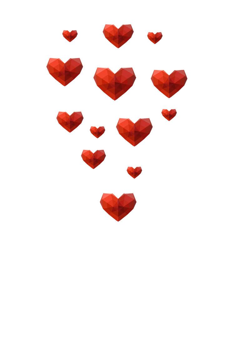 Red Polygonal Hearts Floating on Transparent Layer