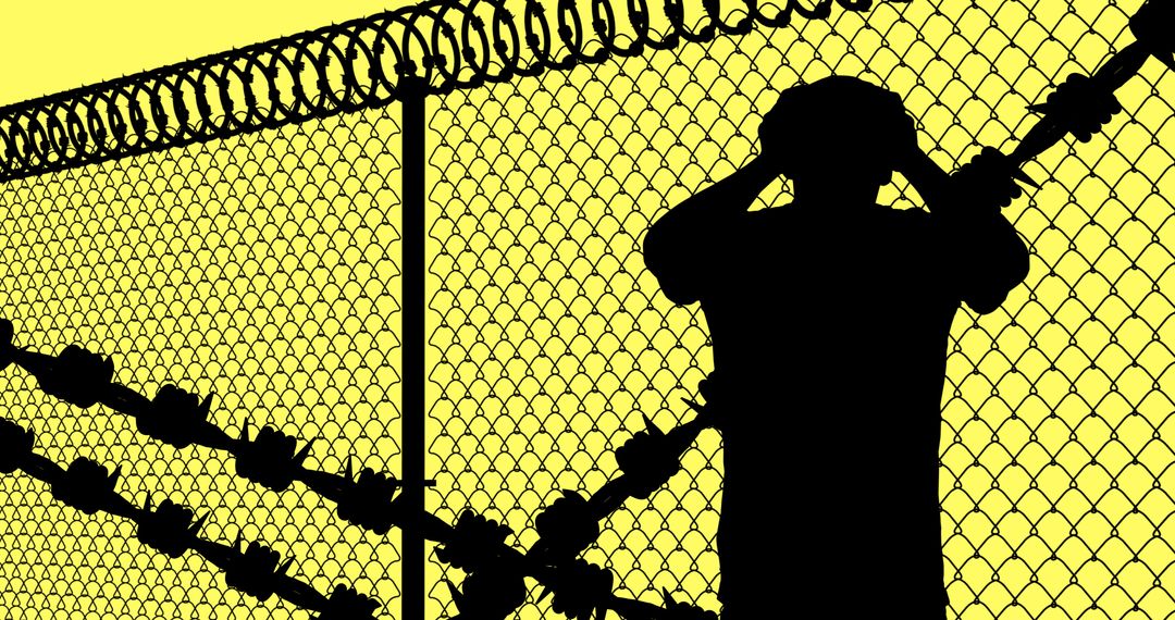 Silhouette of Person Behind Barbed Wire Fence at Sunset - Free Images, Stock Photos and Pictures on Pikwizard.com