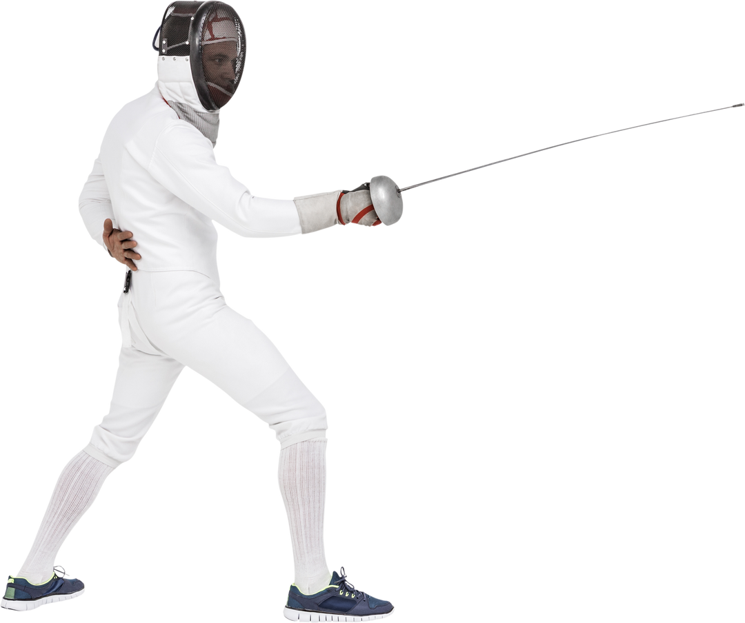 Transparent Background of Male Fencer Lunging with Sword - Download Free Stock Images Pikwizard.com