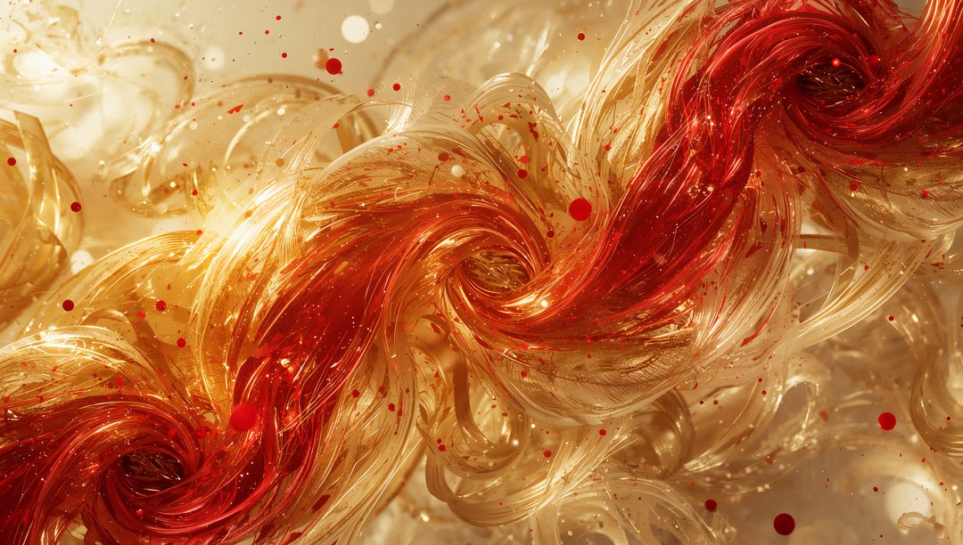Flowing Red and Gold Abstract Ribbons in Dynamic Motion