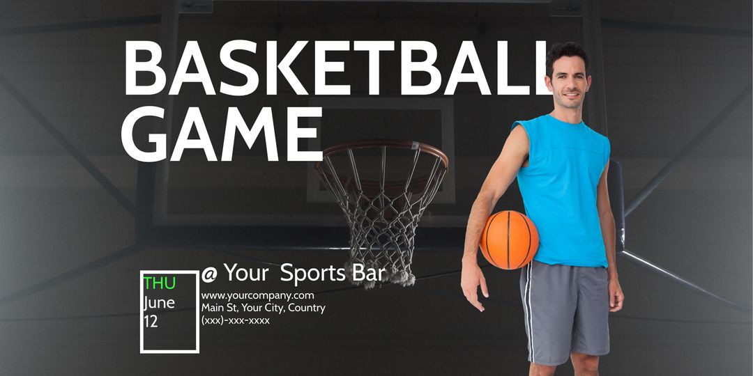 Basketball Game Sports Bar Event Poster with Player and Hoop - Download Free Stock Templates Pikwizard.com