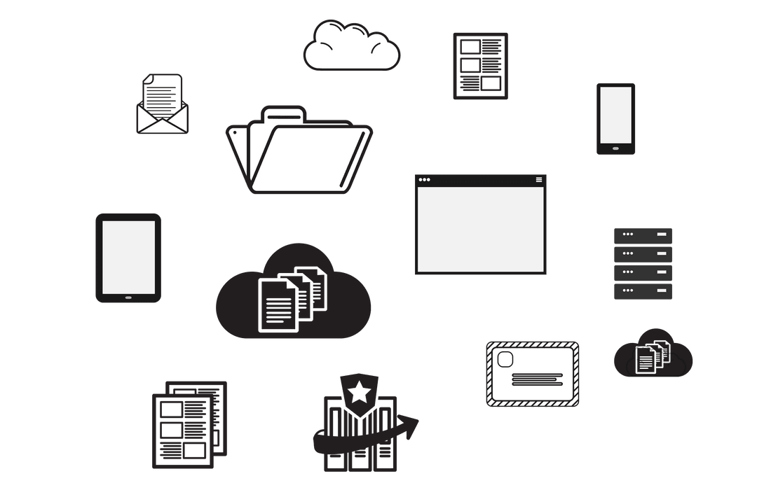 Cloud Communication and Computing Icons on Transparent Background