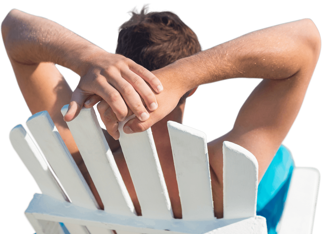 Relaxing Caucasian Man on Sunbed Transparent Background
