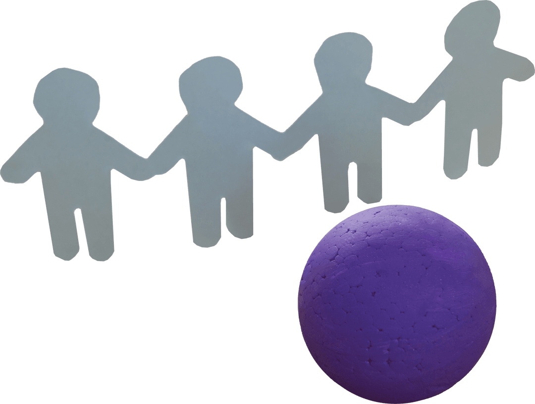 Transparent Paper Doll Figures Holding Purple Sphere