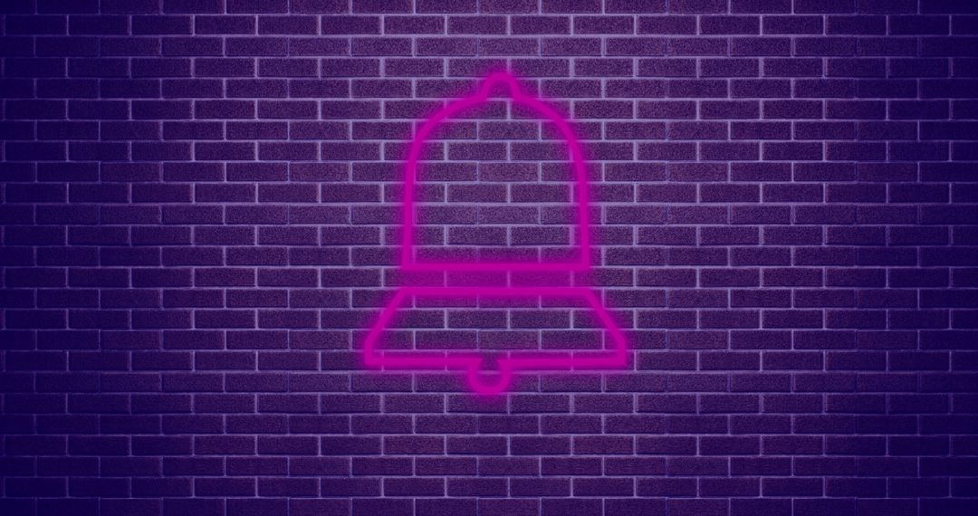 Neon Bell Icon on Purple Brick Wall - Free Images, Stock Photos and Pictures on Pikwizard.com