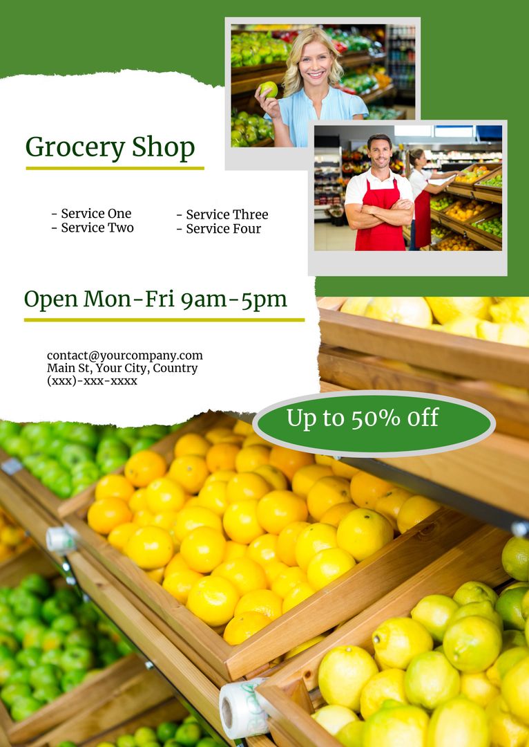 Vibrant Grocery Shop Flyer Featuring Fresh Produce and Community Appeal - Download Free Stock Templates Pikwizard.com