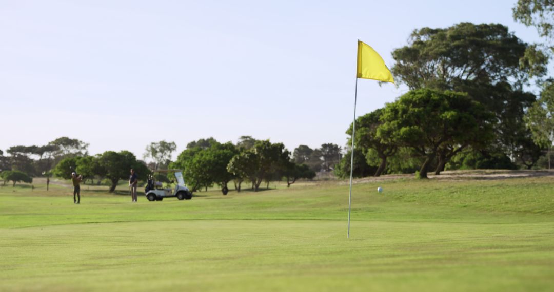 Scenic Golf Course with Flag and Golfers in Distance - Free Images, Stock Photos and Pictures on Pikwizard.com