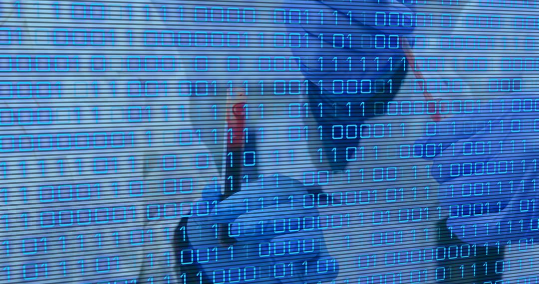 Binary Code Overlay on Lab Workers Hand Experiment