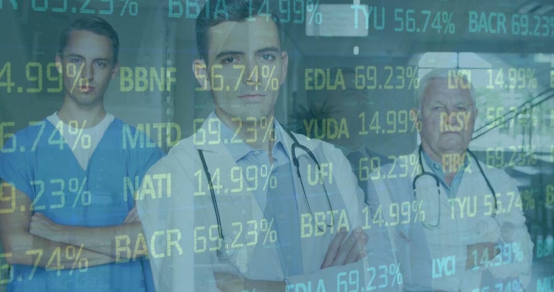 Healthcare Professionals Analyzing Digital Data Overlay