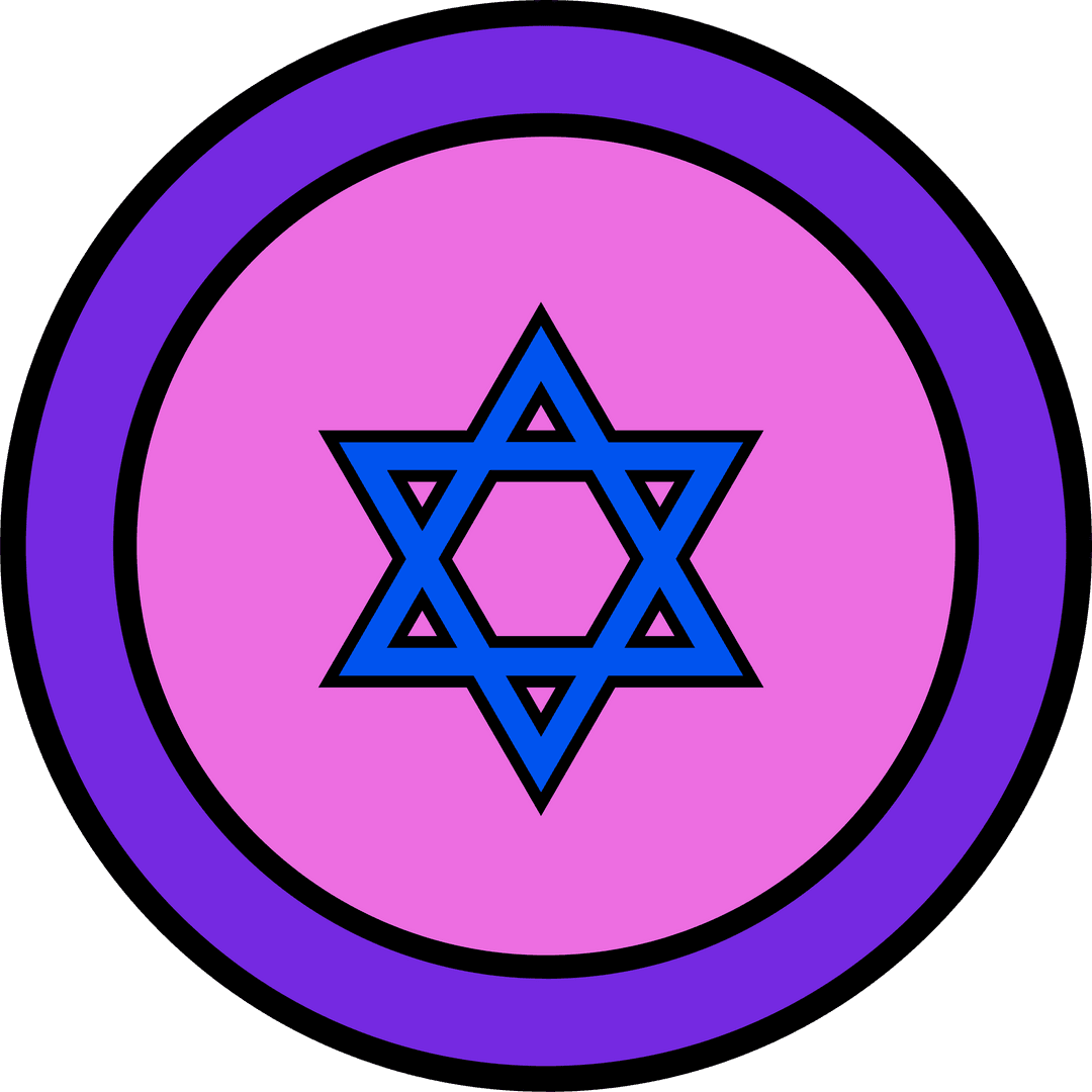 Stylized Hexagram Emblem with Pink and Purple Rings on Transparent Background