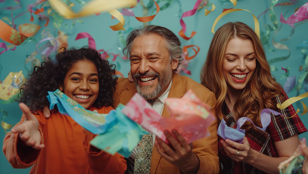 Joyful Family Celebration with Confetti and Streamers