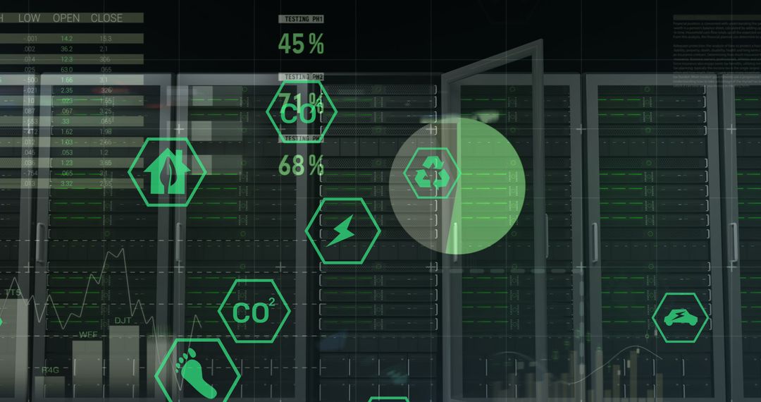 Digital Ecology Icons Overlay in Data Center